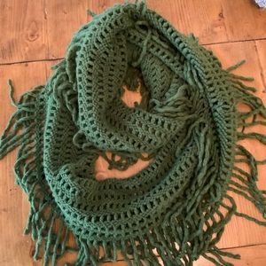 Dark Green Knitted Scarf With Fringe